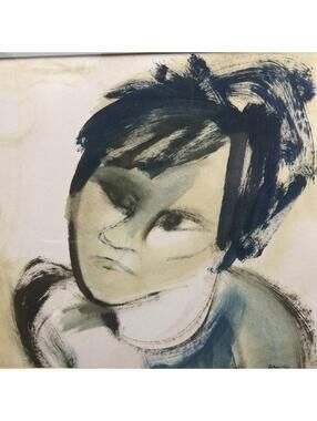 Banish Signed Mixed Media Portrait – Modernist Framed Wall Art